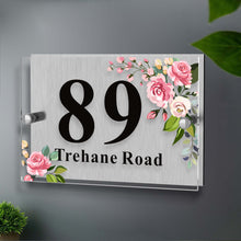 Load image into Gallery viewer, Personalised House Numbers Plaques Road Plate Plaque Door Numbers Street Name House Sign Address Signs Glass Effect Acrylic for Wall & Door Modern Signs Outside Decor