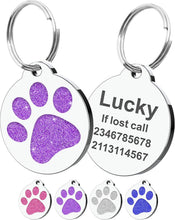 Load image into Gallery viewer, EDSG Glitter Paw ID Tag for Puppy Cat (Purple-Round, S)