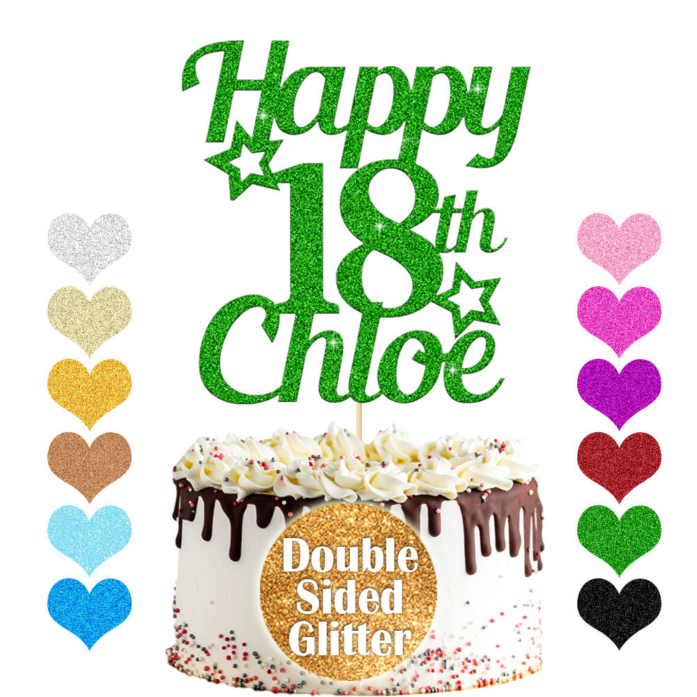 EDSG Personalised Happy Birthday Cake Topper Custom Party Decoration With Any Name Any Age Multicolour Glitter Cake Topper 13th 16th 18th 21st 30th...
