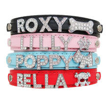 Load image into Gallery viewer, Personalised Diamante PU Leather Dog Cat Collar UK - EDSG
