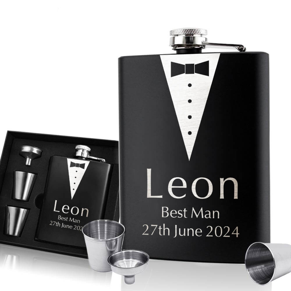 Personalised Hip Flask Engraved Hip Flask for Men Women Husband Bridesmaid Best Man Stainless Steel Flasks Set for Birthday Wedding