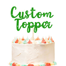 Load image into Gallery viewer, Personalised Cake Topper Custom Happy Birthday Cake Topper Wedding Cake Topper Gifts for Him Her with Any Text Double Sided Glitter Cake Toppers for Graduation Anniversary Cake Decorations

