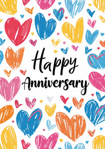 Colorful  Love Hearts  Happy Anniversary Card