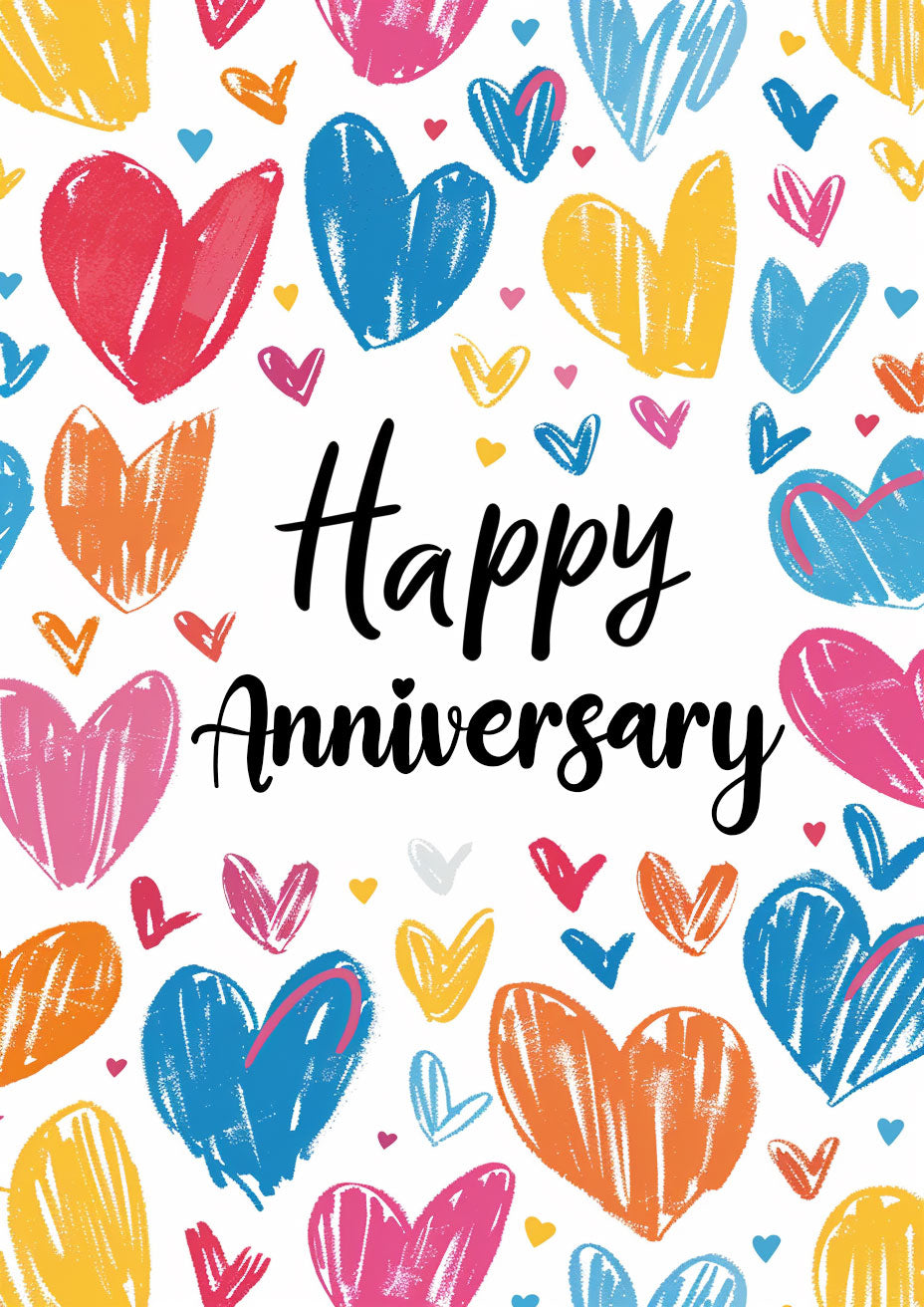 Colorful  Love Hearts  Happy Anniversary Card