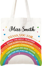Load image into Gallery viewer, EDSG Fabric gift bags Thank You Teacher Gifts, Rainbow Canvas Tote Bag with Any Name

