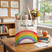 Load image into Gallery viewer, EDSG Fabric gift bags Thank You Teacher Gifts, Rainbow Canvas Tote Bag with Any Name
