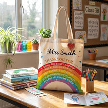 Load image into Gallery viewer, EDSG Fabric gift bags Thank You Teacher Gifts, Rainbow Canvas Tote Bag with Any Name
