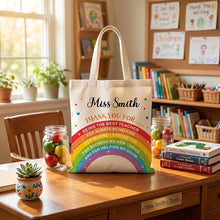 Load image into Gallery viewer, EDSG Fabric gift bags Thank You Teacher Gifts, Rainbow Canvas Tote Bag with Any Name
