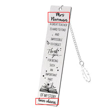 Load image into Gallery viewer, Personalised Teacher Gifts for Women Men Custom Bookmark Thank You Gifts Engraved Stainless Steel Book Marks
