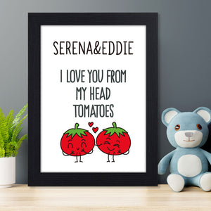 Personalised Valentines Day Gifts for Her Him Wife Husband Couples Girlfriend Boyfriend Birthday Custom Any Name A4 Picture I Love You from My Head Tomatoes Keepsake Present
