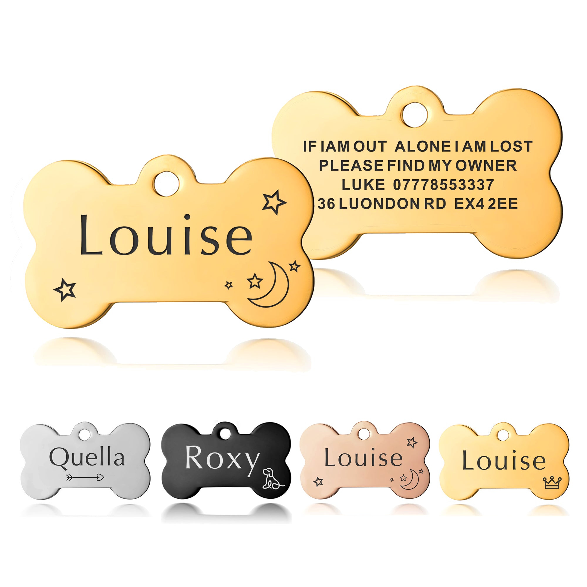 Personalised Engraved Dog Cat Tag Puppy Name ID Tag Bone Tag Collar – EDSG