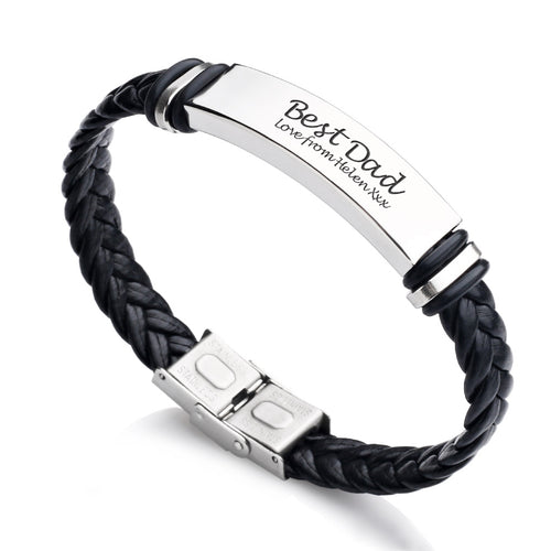 Personalised  Leather Bracelet Fathers Day Gift - EDSG