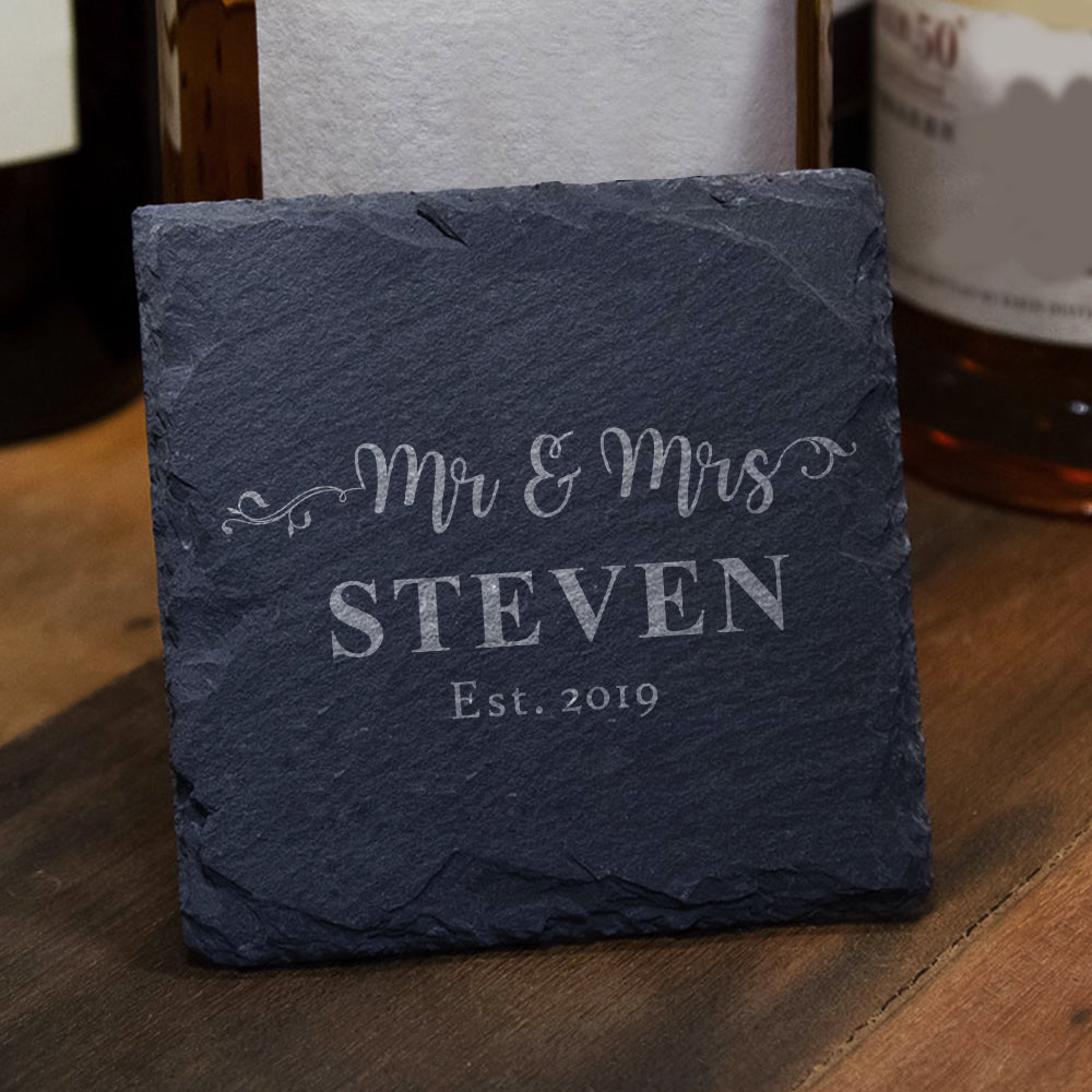 Personalised Engraved Square Slate Coasters Wedding Gift - EDSG