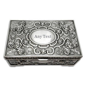 Personalised Mothers Day Jewellery Box for Her Girl Daughter Women Wife Granddaughter Girlfriend Engraved Trinket Box Gift for Christmas Vintage Silver Jewelry Case