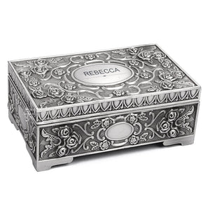 Personalised Mothers Day Jewellery Box for Her Girl Daughter Women Wife Granddaughter Girlfriend Engraved Trinket Box Gift for Christmas Vintage Silver Jewelry Case