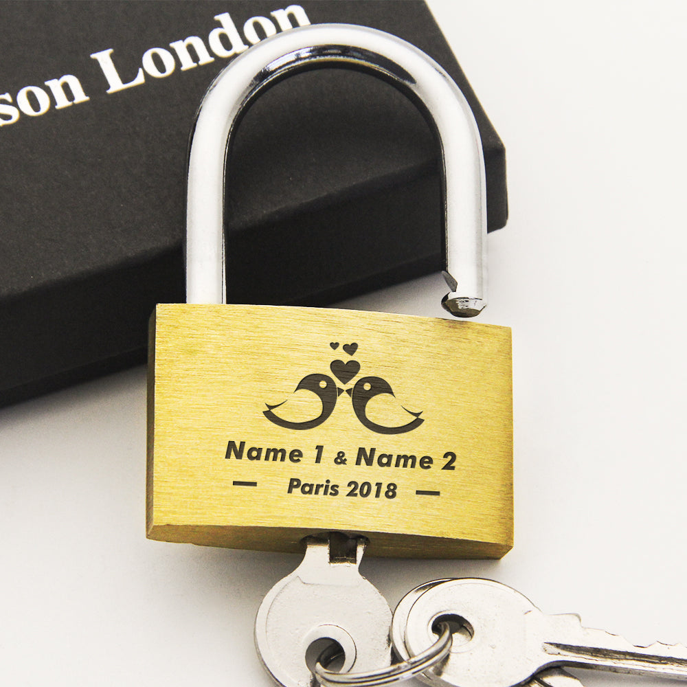 Personalised Engraved Love Lock Love Birds - EDSG