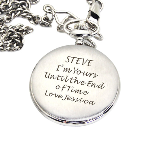 Personalised Engraved Pocket Watch Silver/Black - EDSG