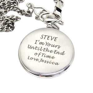 Personalised Engraved Pocket Watch Silver/Black - EDSG