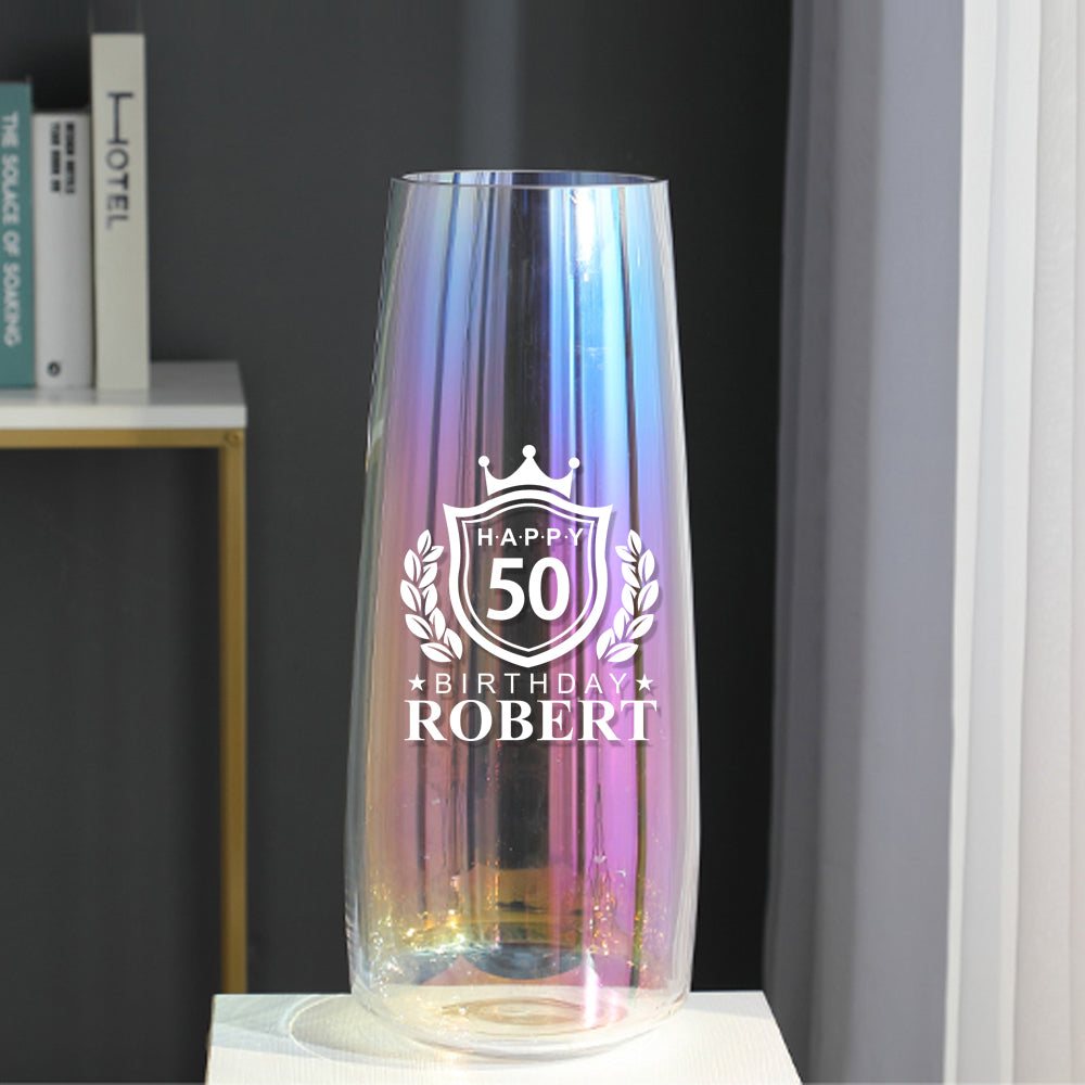 Personalised Engraved Flower Vase Rainbow Plated Glass Vase(Age and Name) - EDSG