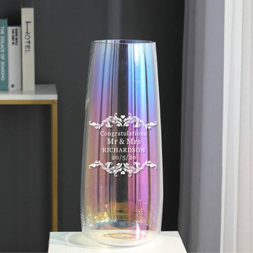 Personalised Engraved Flower Vase Rainbow Plated Glass Vase(Title, Name and Date) - EDSG