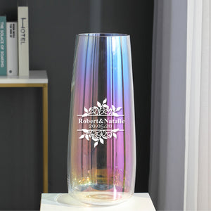 Personalised Engraved Flower Vase Rainbow Plated Glass Vase(Names and Date) - EDSG