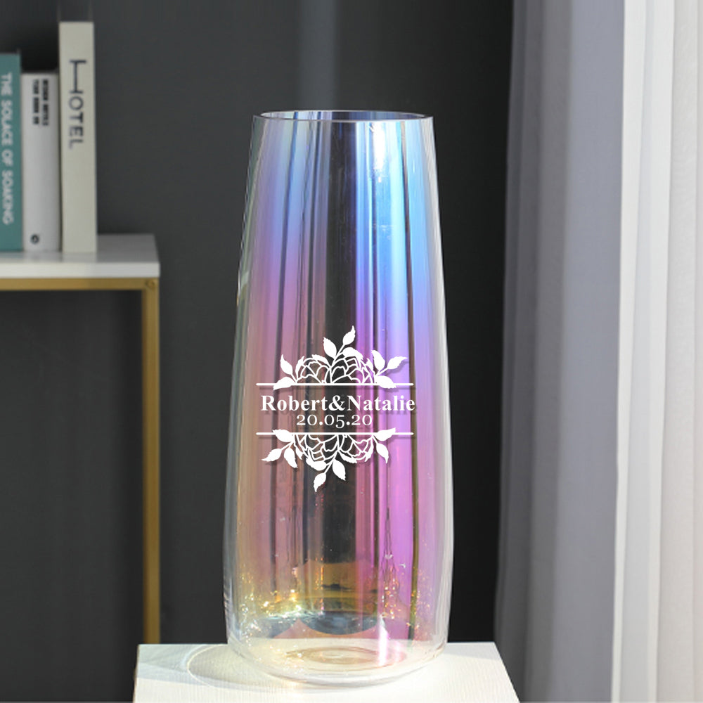Personalised Engraved Flower Vase Rainbow Plated Glass Vase(Names and Date) - EDSG
