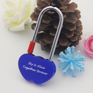 Personalised Engraved Padlock Double Heart Shape Lock  4 Colors
