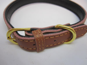 Strong Real Leather Dog collar | Pet Cat Puppy | Brown Black Pink Red | Four Sizes - EDSG