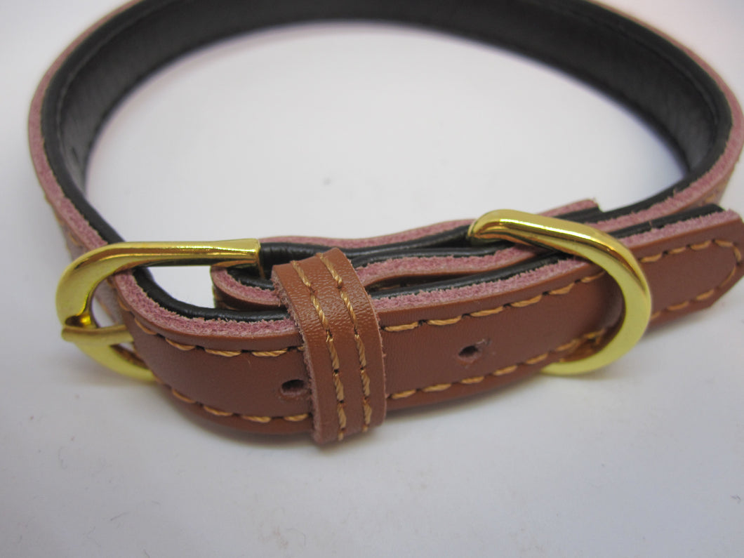 Strong Real Leather Dog collar | Pet Cat Puppy | Brown Black Pink Red | Four Sizes - EDSG