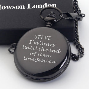 Personalised Engraved Pocket Watch Silver/Black - EDSG