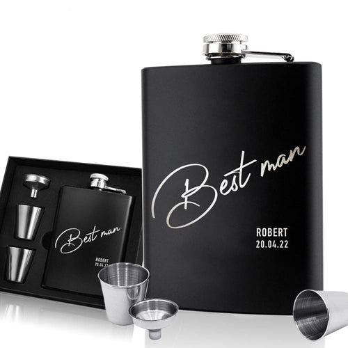 Personalised Hip Flask | Engraved Stainless Steel Whisky Flask 6oz Pocket Flask （Best Man） - EDSG