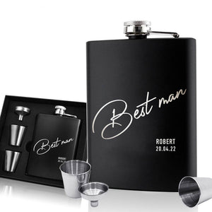 Personalised Hip Flask | Engraved Stainless Steel Whisky Flask 6oz Pocket Flask （Best Man） - EDSG