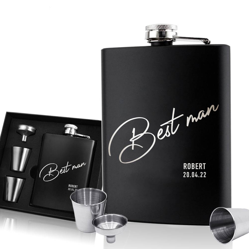 Personalised Hip Flask | Engraved Stainless Steel Whisky Flask 6oz Pocket Flask （Best Man） - EDSG