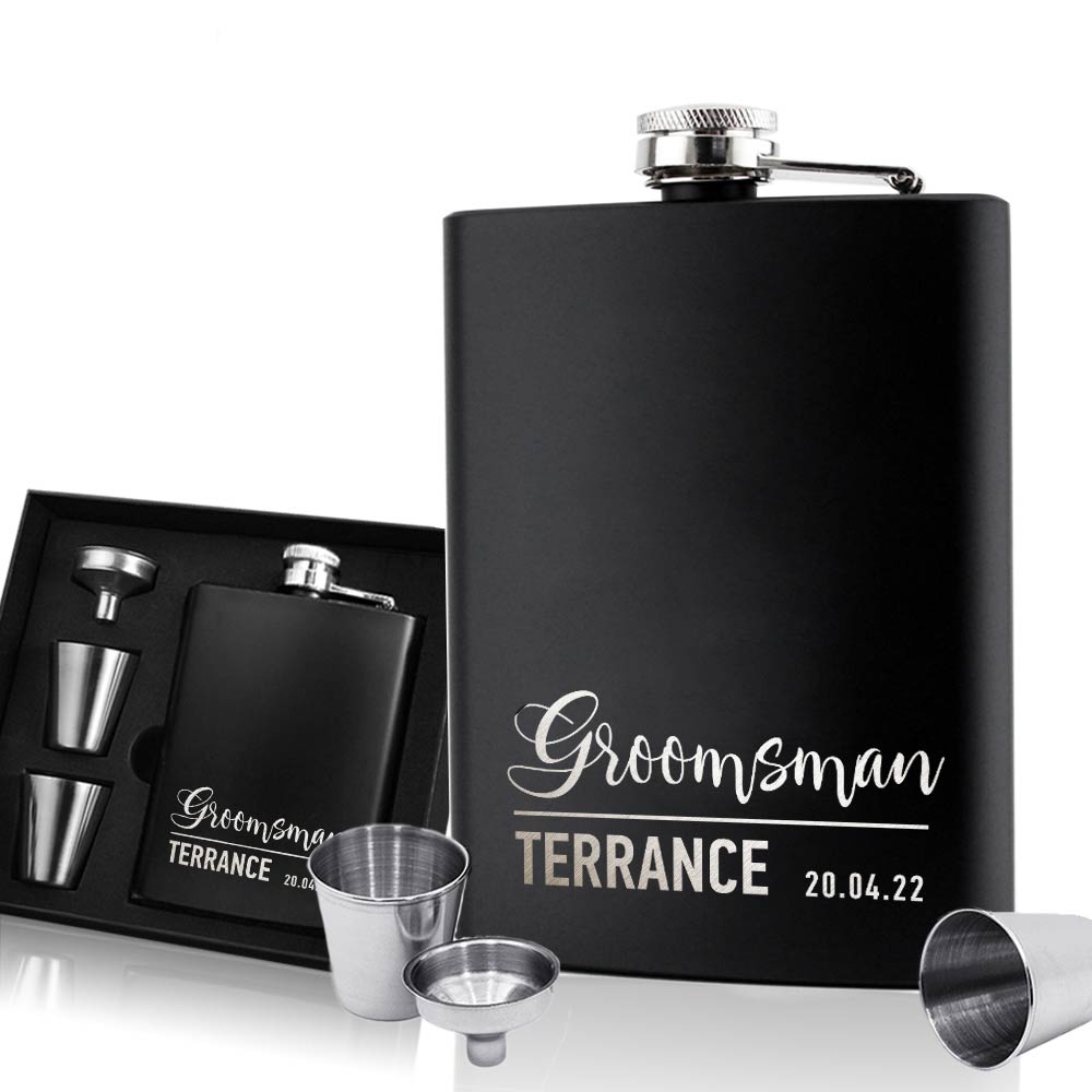 Personalised Hip Flask | Engraved Stainless Steel Whisky Flask 6oz Pocket Flask （Groomsman） - EDSG