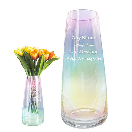 Personalised Engraved Vase | Rainbow Plated Glass Vase Flower Vase - EDSG