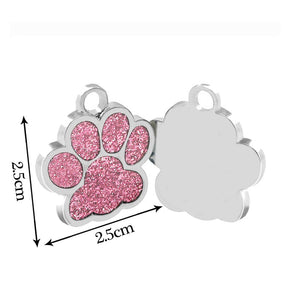 Personalised Engraved Dog Tag Cat ID Tags Zinc Alloy 25mm Glitter Bling Paw Print