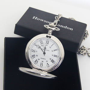 Personalised Engraved Pocket Watch Silver/Black - EDSG